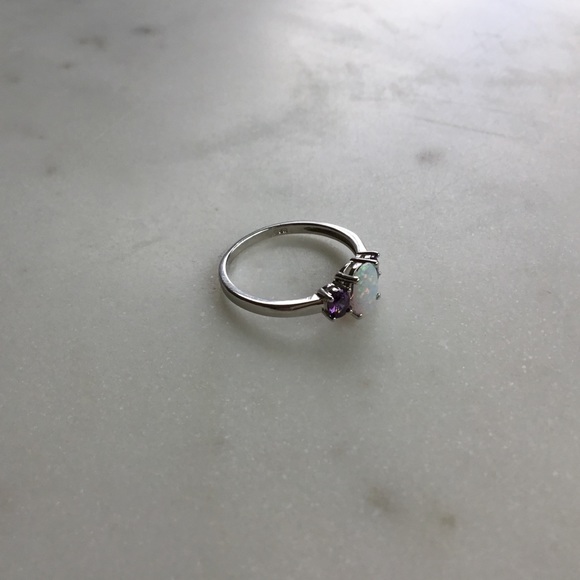 Sterling Silver Lab Created Opal Ring - Picture 3 of 16